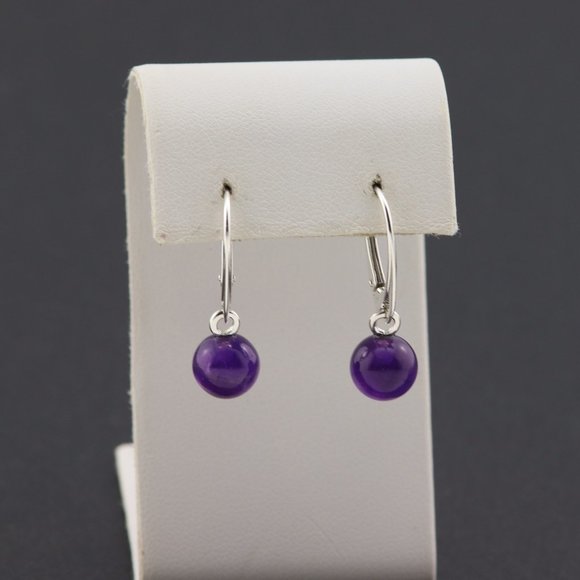 Silver (925) earrings with purple natural amethyst, diameter 8mm - Picture 7 of 12